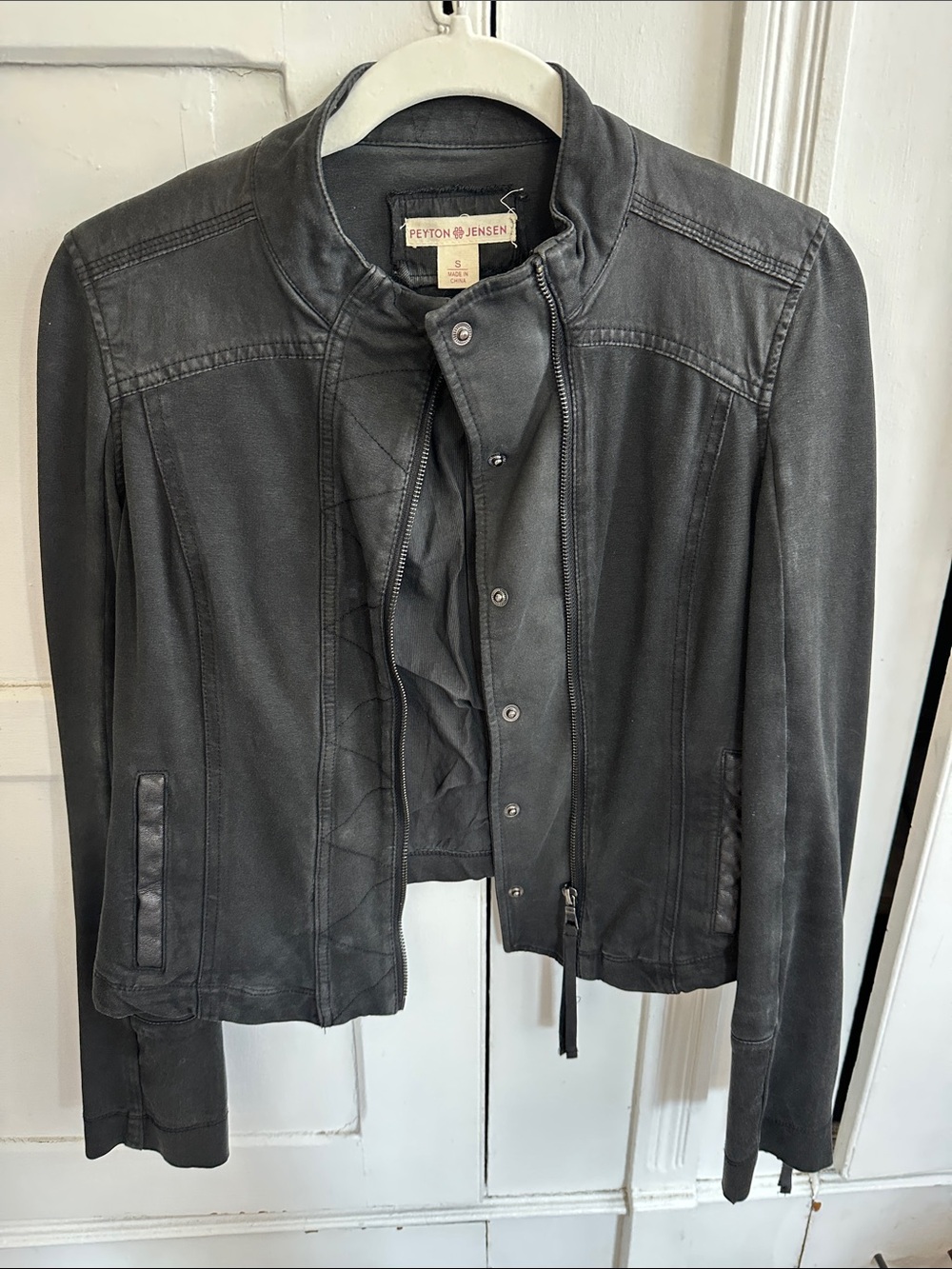 Peyton & Jensen Women's Charcoal Black Leather Bomber Jacket